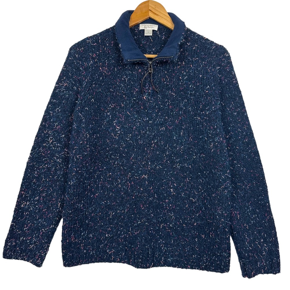 Christopher & Banks Speckled Confetti Knit Quarter Zip Pullover Cardigan Sweater - Picture 10 of 10
